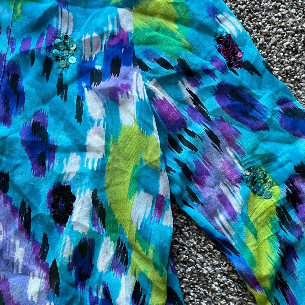 Laura Ashley Blue100% Silk Blouse Women MP Fairycore Spring Boho Artsy Retro Top - Picture 2 of 7